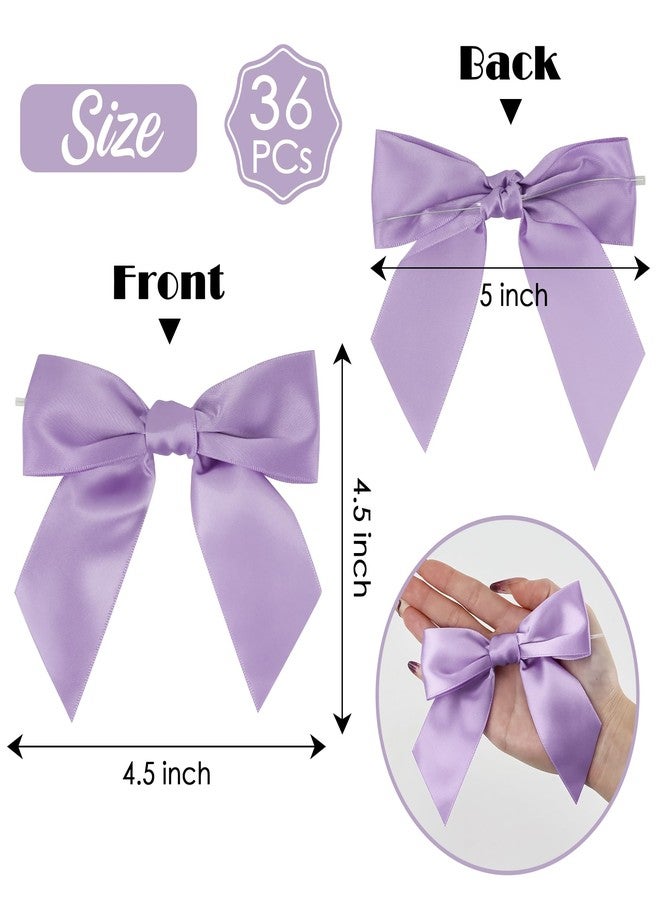 AIMUDI Lavender Satin Ribbon Bows 4.5" Pre-Tied Light Purple Bows for Gift Wrapping Crafts Treat Bags Candy Cake Pops Baby Shower Spring Party Favors- 36 PCs - Image 2